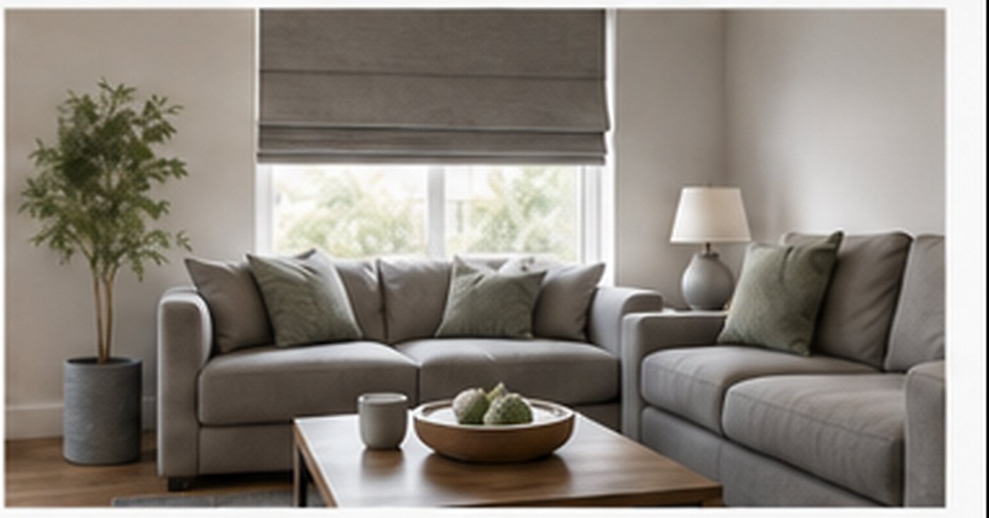 Lounge interior with a Roman fabric blind